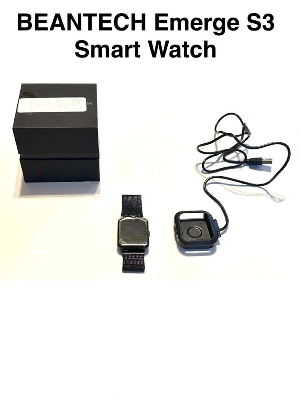 Black Smart Fitness Watch Metal Mesh Magnetic Band Emerge S3 Android & IPhone